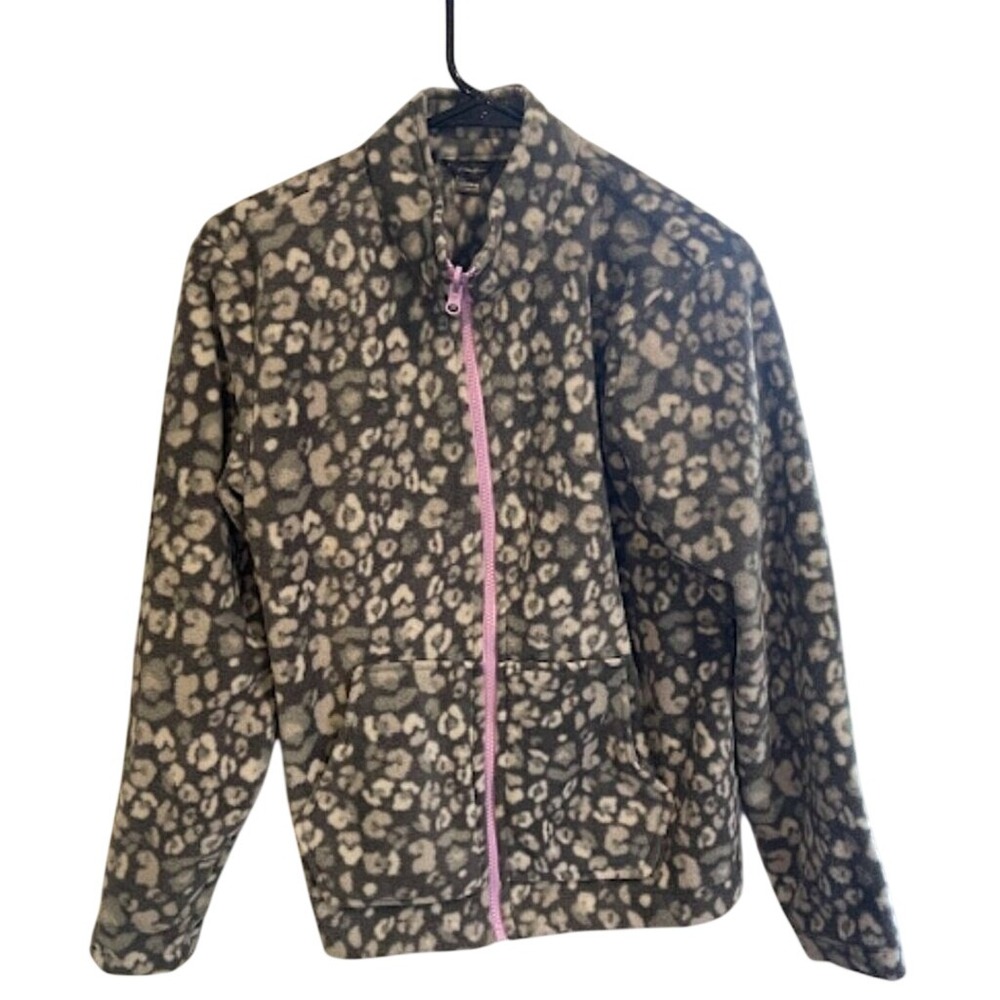 Eddie Bauer Kids L (14/16) Gray Leopard Print‎ Full Zip Fleece Jacket